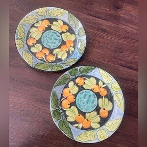 Favanol READ! Oranges Leaves 10.5” Dinner Plates Hand Painted Portugal Set Of 2